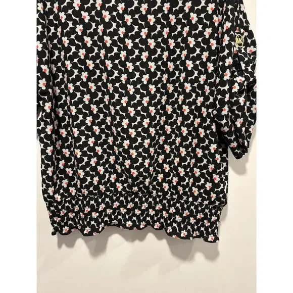 Michael Kors Black Floral Puff Sleeve Blouse Large - Picture 4 of 7
